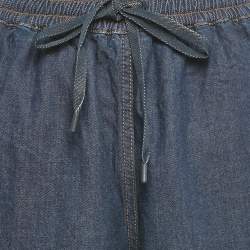 Pre Owned Dior Blue Denim Logo Panel Trimmed Wide Leg Pants S