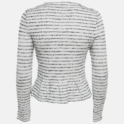 Pre Owned Christian Dior White Striped Tweed Peplum Jacket M