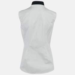 Pre Owned Dior White Cotton Poplin Badge Detail Sleeveless Shirt L