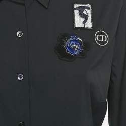 Pre Owned Dior Black Cotton Applique Detail Button Front Shirt L