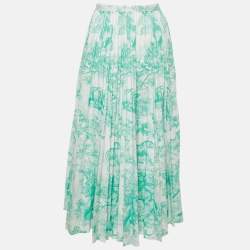 Pre Owned Dior Green/White Toile de Jouy Cotton Dioriviera Flared Skirt M