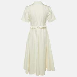 Pre Owned Dior Ivory Floral Print Cotton & Silk Midi Dress M