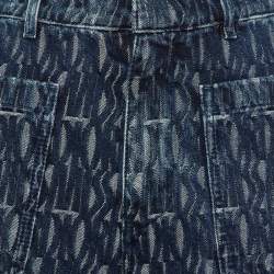 Pre Owned Dior Blue Logo Jacquard Denim Wide Leg Jeans M/Waist 30"
