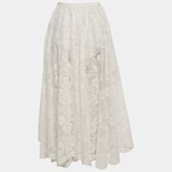 مملوكة مسبقًا تنورة ميدي دانتيل أبيض ديور مقاس صغير