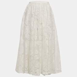 Pre Owned Dior White Lace Midi Skirt S