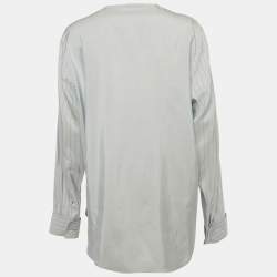 Pre Owned Christian Dior Blue Striped Silk Full Sleeve Blouse XL