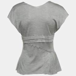 Pre Owned Christian Dior Boutique Grey Jersey Pleated Top M