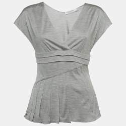 Pre Owned Christian Dior Boutique Grey Jersey Pleated Top M
