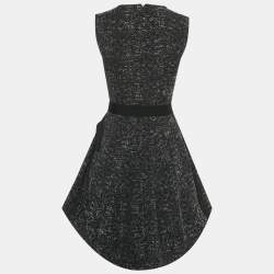 Pre Owned Christian Dior Black Woven Cotton Blend Asymmetric Flared Mini Dress S  