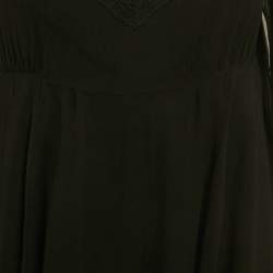 Pre Owned بلوزة كريستيان ديور حرير أسود بزخارف من الدانتيل وربطة عنق مقاس ميديام