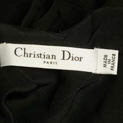 Pre Owned بلوزة كريستيان ديور حرير أسود بزخارف من الدانتيل وربطة عنق مقاس ميديام