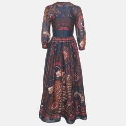 Pre Owned Christian Dior Blue Printed Voile Long Dress S