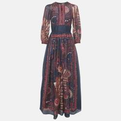Pre Owned Christian Dior Blue Printed Voile Long Dress S