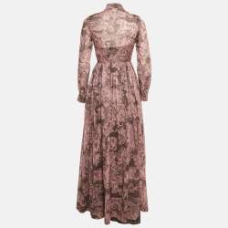 مملوكة مسبقًا فستان كريستيان ديور قطن بنقشة الغابة الوردية ديوريفييرا تويلي دي جوى ماكسي قميص مقاس صغير