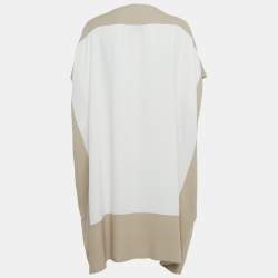 Pre Owned Dior Beige & White Colorblock Crepe Oversized Midi Dress M