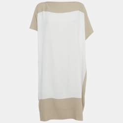 Pre Owned Dior Beige & White Colorblock Crepe Oversized Midi Dress M
