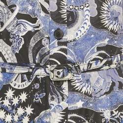 Pre Owned Christian Dior Navy Blue Celestial Print Cotton Belted Midi Dress M