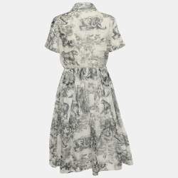 Pre Owned Christian Dior White Toile De Jouy Print Cotton Midi Shirt Dress L