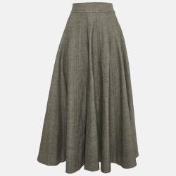 Pre Owned Christian Dior Grey Cotton Blend Flared Midi Skirt XL 
