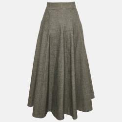 Pre Owned Christian Dior Grey Cotton Blend Flared Midi Skirt XL 