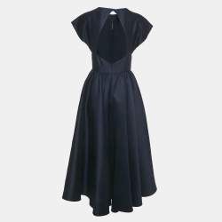Pre Owned Christian Dior Midnight Blue Wool Blend Flared Maxi Dress M