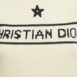 Pre Owned Christian Dior Cream Logo Intarsia Virgin Wool Short Sleeve Top S