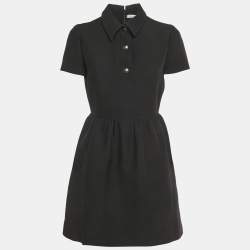 Pre Owned Christian Dior Black Wool Gathered Mini Dress M