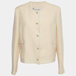 Pre Owned Christian Dior Cream Wool Buttoned Jacket XL