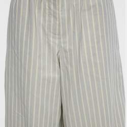Pre Owned Christian Dior Grey Striped Cotton Wide-Leg Trousers L