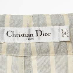Pre Owned Christian Dior Grey Striped Cotton Wide-Leg Trousers L