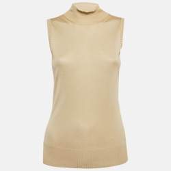 Pre Owned Christian Dior Boutique Beige Beaded Detail Silk Knit Top M