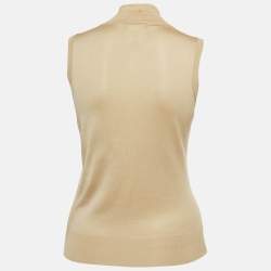 Pre Owned Christian Dior Boutique Beige Beaded Detail Silk Knit Top M