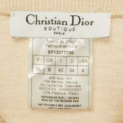 Pre Owned Christian Dior Boutique Beige Beaded Detail Silk Knit Cardigan S