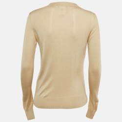 Pre Owned Christian Dior Boutique Beige Beaded Detail Silk Knit Cardigan S