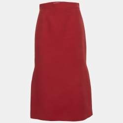 Pre Owned Christian Dior Red Wool Midi Skirt M