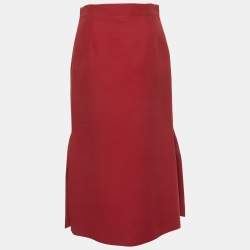 Pre Owned Christian Dior Red Wool Midi Skirt M