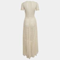 Pre Owned Christian Dior Cream Crochet and Lace Sheer Long Dress S