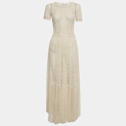 Pre Owned Christian Dior Cream Crochet and Lace Sheer Long Dress S