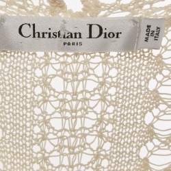 Pre Owned Christian Dior Cream Crochet and Lace Sheer Long Dress S