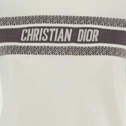Pre Owned Christian Dior White /Navy Blue Logo Patterned Cotton Jersey T-Shirt M