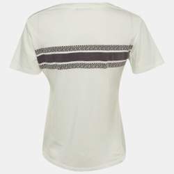 Pre Owned Christian Dior White /Navy Blue Logo Patterned Cotton Jersey T-Shirt M