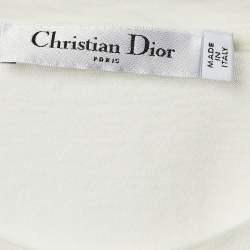 Pre Owned Christian Dior White /Navy Blue Logo Patterned Cotton Jersey T-Shirt M