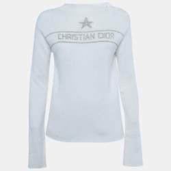 Pre Owned Dior Ivory Lurex Logo Intarsia Knit Sweater S