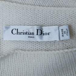 Pre Owned Dior Ivory Lurex Logo Intarsia Knit Sweater S