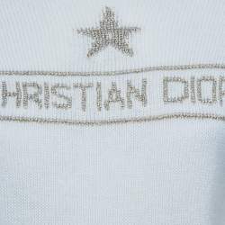 Pre Owned Dior Ivory Lurex Logo Intarsia Knit Sweater S