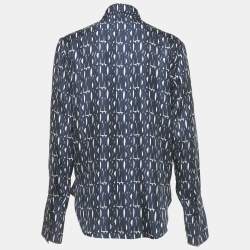 Pre Owned Christian Dior Blue/White Printed Silk Shirt M