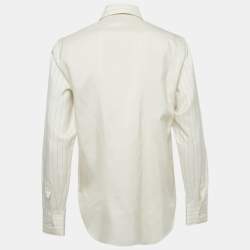 Pre Owned Dior Cream Striped CD Bee Embroidered Silk Shirt S