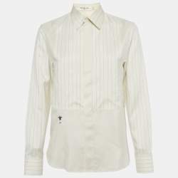 Pre Owned Dior Cream Striped CD Bee Embroidered Silk Shirt S