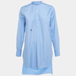 Pre Owned Dior Blue Cotton Lace Plastron Belted Cotton Tunic S