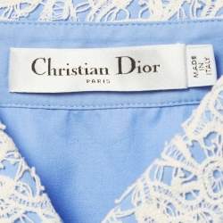 Pre Owned Dior Blue Cotton Lace Plastron Belted Cotton Tunic S